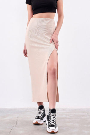 Women's Beige Color Camisole Fabric Side Deep Slit Skirt - Swordslife