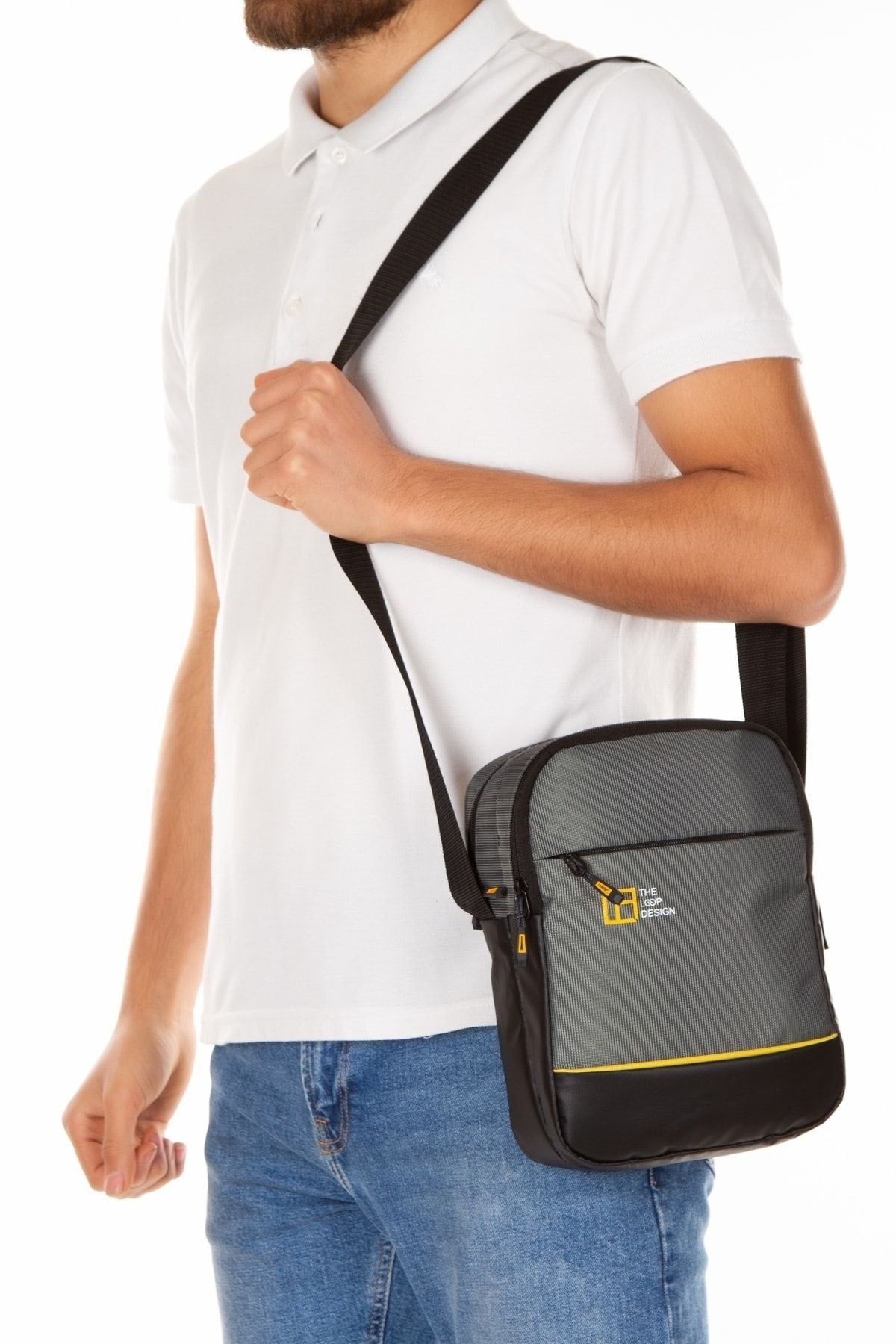 Unisex Gray 6 Compartment Adjustable Long Strap Waterproof Portfolio Bag Cross Hand And Shoulder Bag