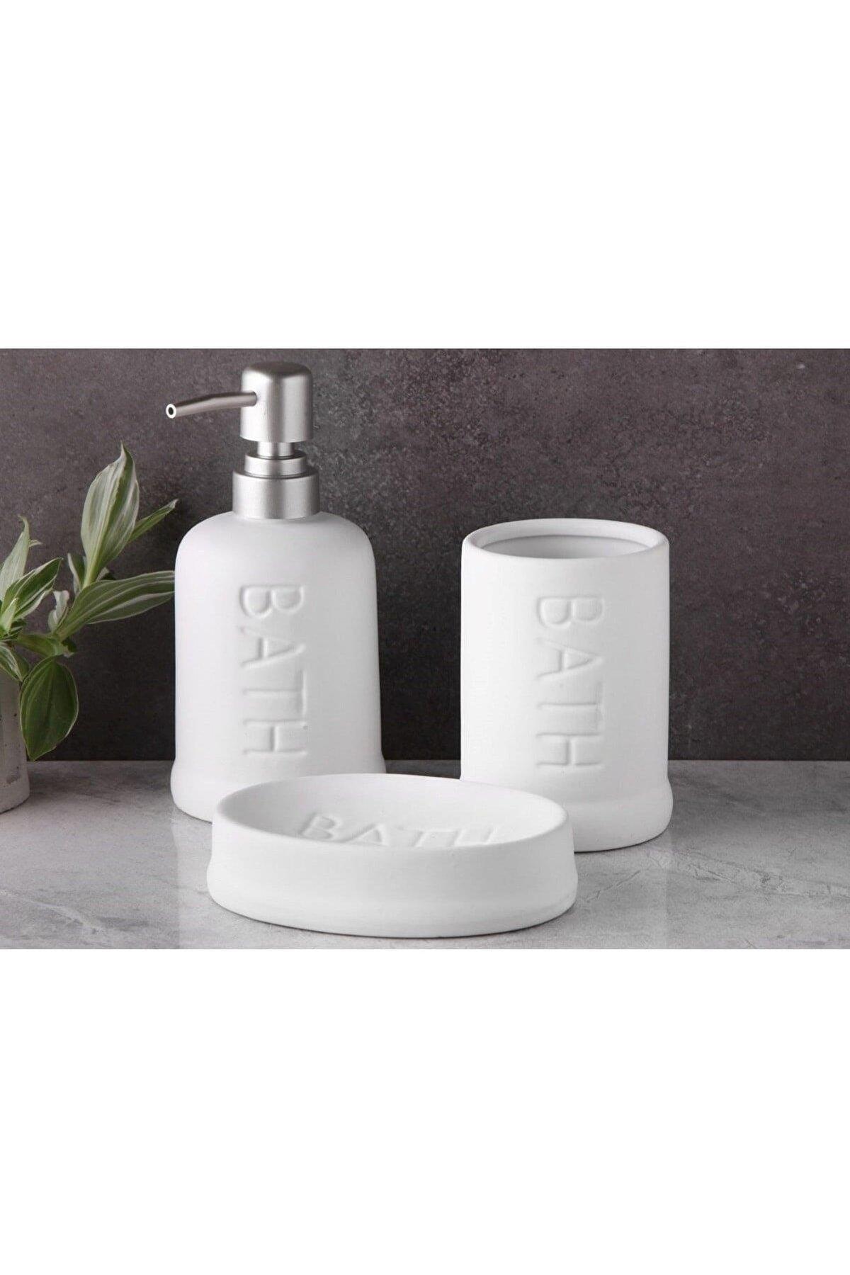 3 Pcs Ceramic Bathroom Set Liquid Soap Dispenser Set White - Swordslife