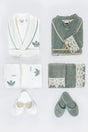 Azra Family Bathrobe Set 100% Organic Cotton Embroidered Green/cream - M/l - Swordslife