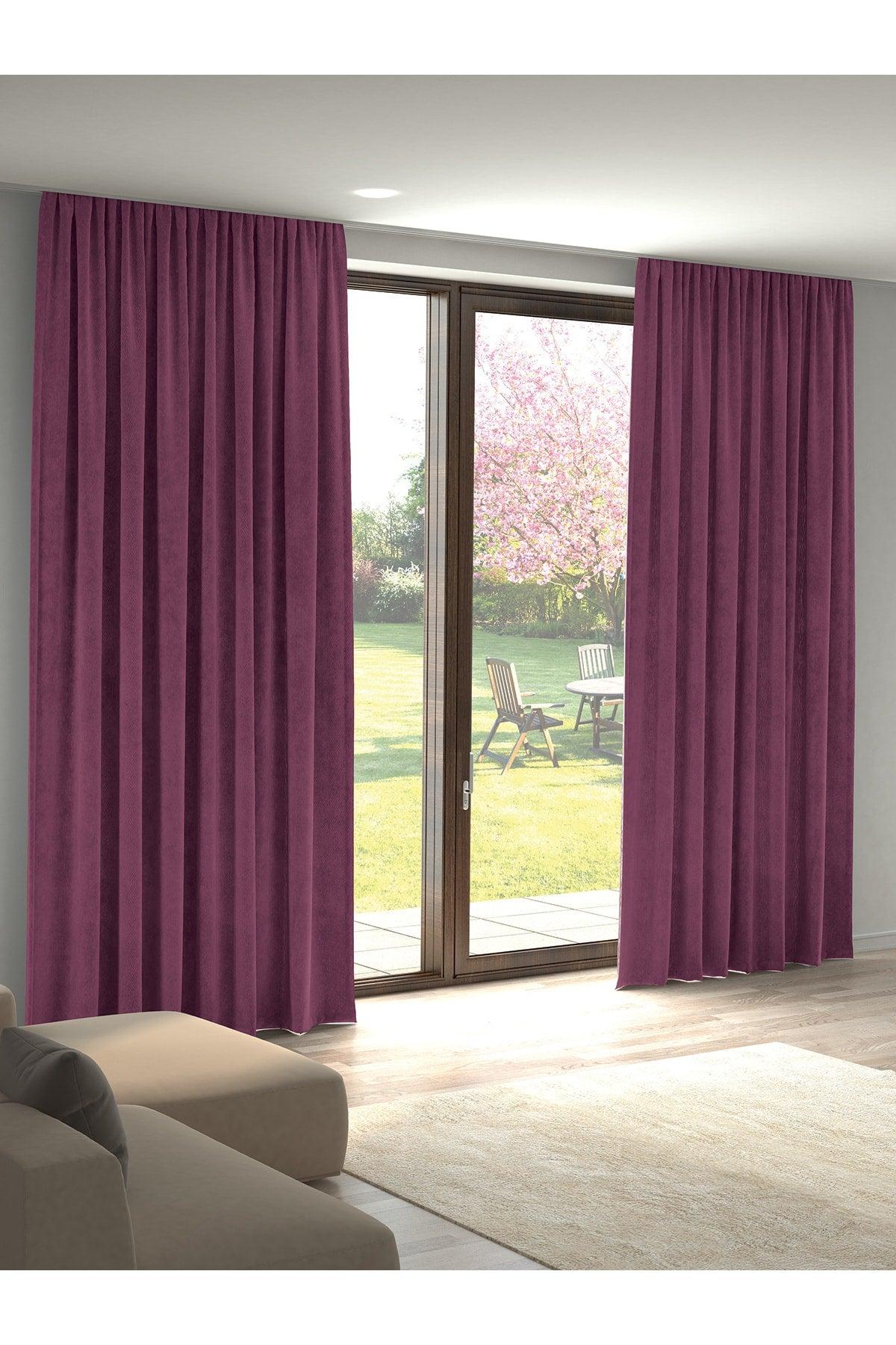 Velvet Textured Lavender Pink Island Backdrop Curtain Extraforward Pleated - Swordslife