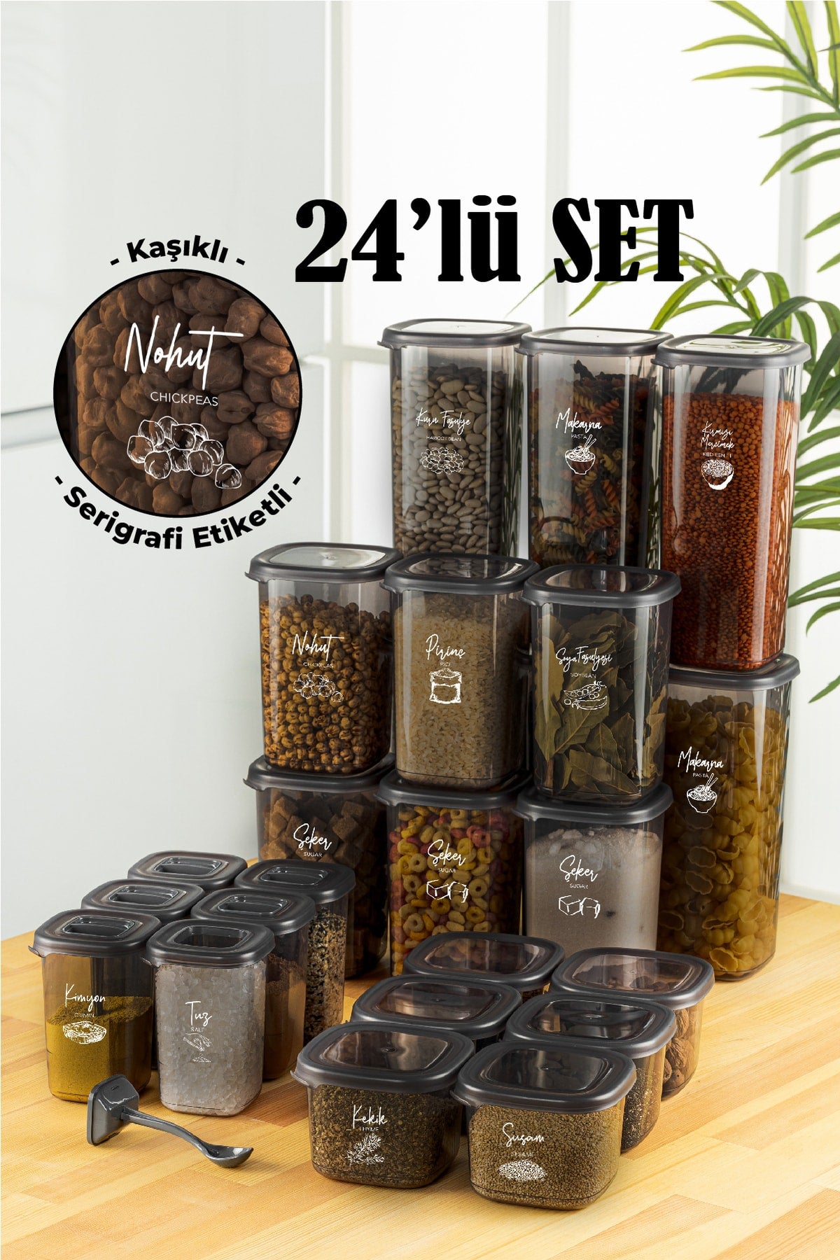 24 Pieces White Silkscreen Labeled Peggy Square Supplies Spice Full Set With Spoon 6X(1.75 1,2, 0.55, 0.45) Ant