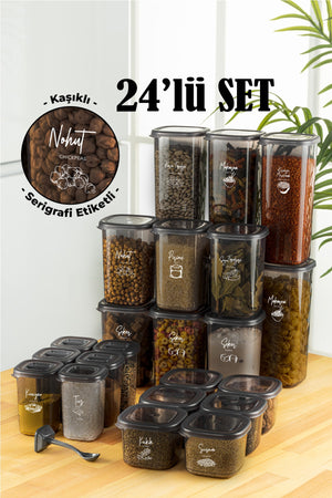 24 Pieces White Silkscreen Labeled Peggy Square Supplies Spice Full Set With Spoon 6X(1.75 1,2, 0.55, 0.45) Ant
