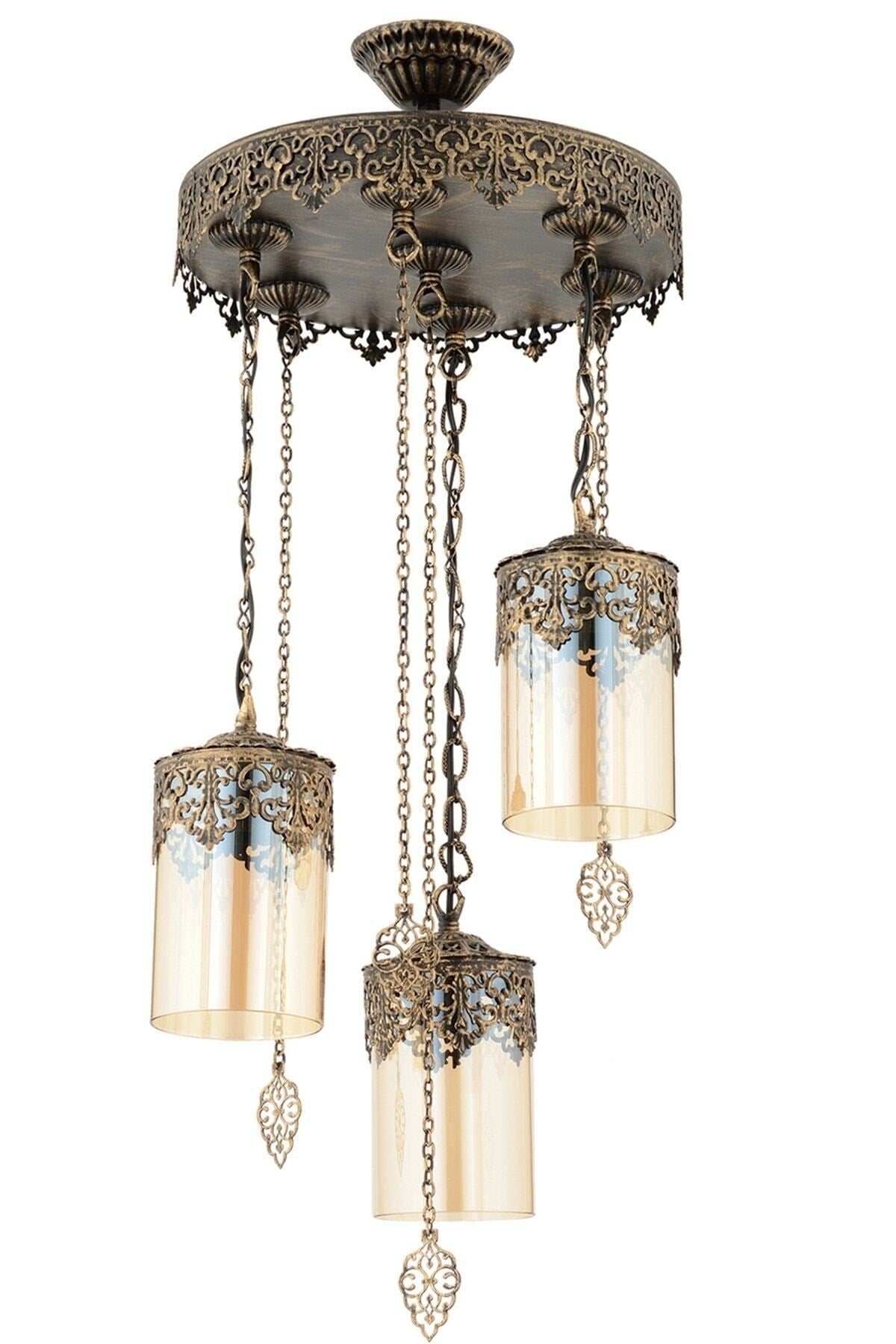 Poyraz 3 Piece Antique Colored Pendant Lamp Chandelier