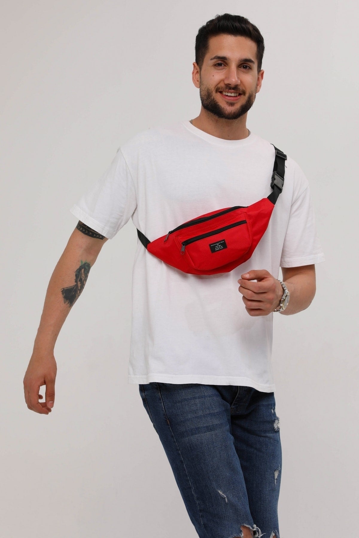 Rote Unisex-Schulter- und Gürteltasche mit 2 Fächern