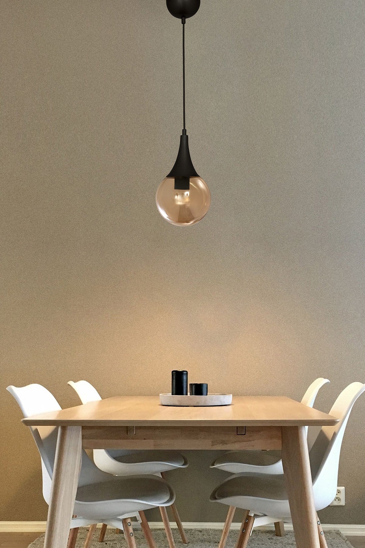 Single Drop Black Round Honey Glass Pendant Lamp Chandelier