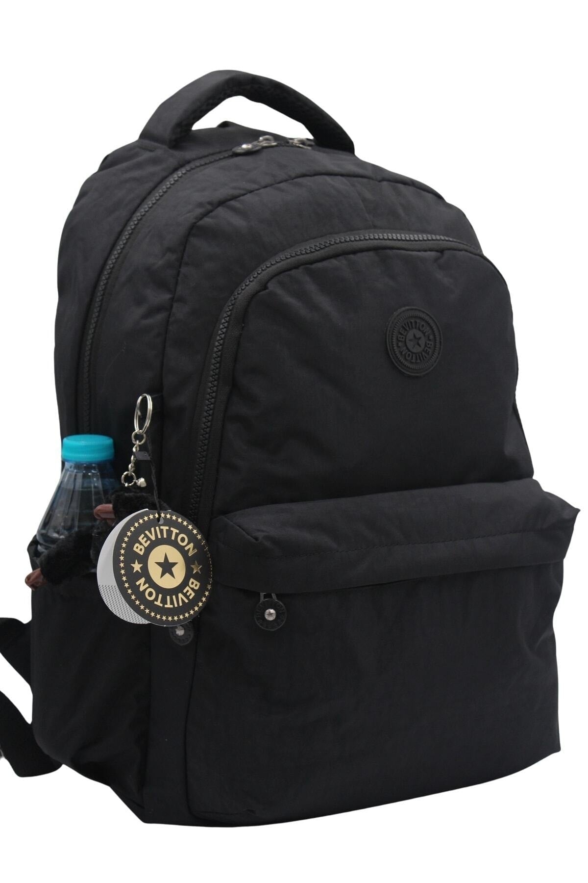 Wasserdichter Crinkle-Stoff, großer Unisex-Schulrucksack 2200, schwarz