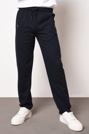 Marineblaue Jogginghose für Herren mit Reißverschlusstasche, Stickerei und detailliertem geradem Bein und lässiger Passform