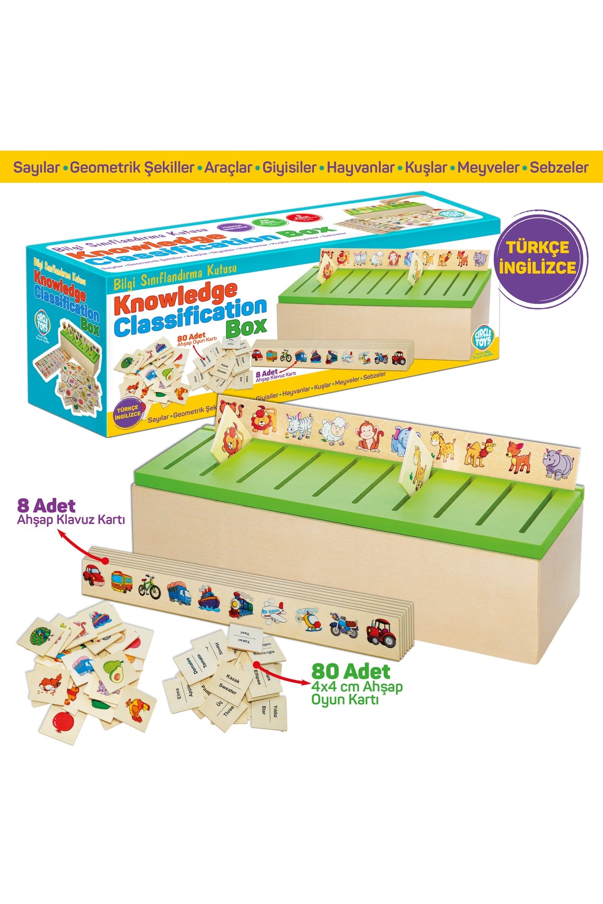 Wooden Knowledge Classification Box Educational Loop Toy 88 Pieces Knowledge Classification Box