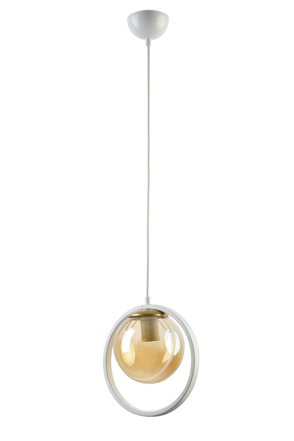 Nina Modern Metal White Color Ring Closed Honey Glass Single Chandelier