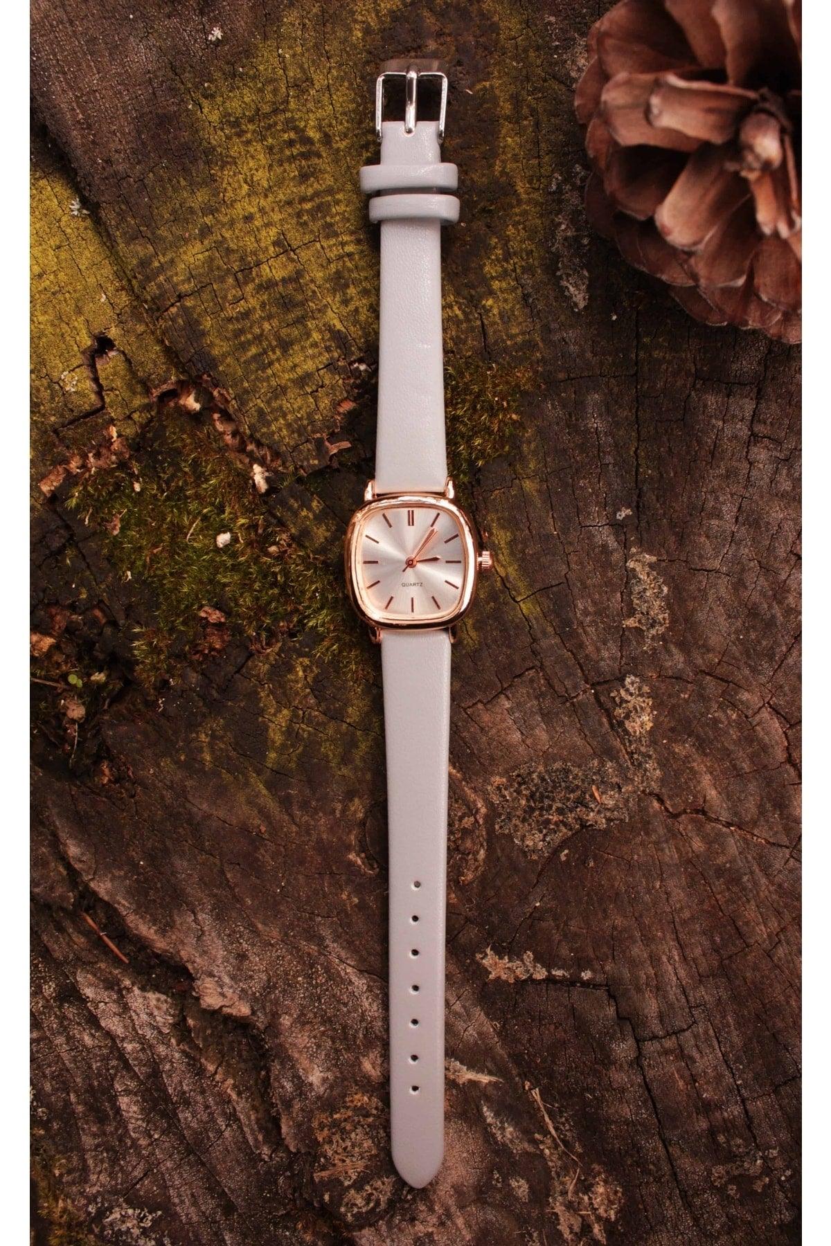 Retro Minimal Women's Wristwatch With Gray Leather Band - Swordslife