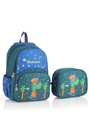 Rlx-1340 Dinosaur Patterned Orthopedic Primary School Bag Green