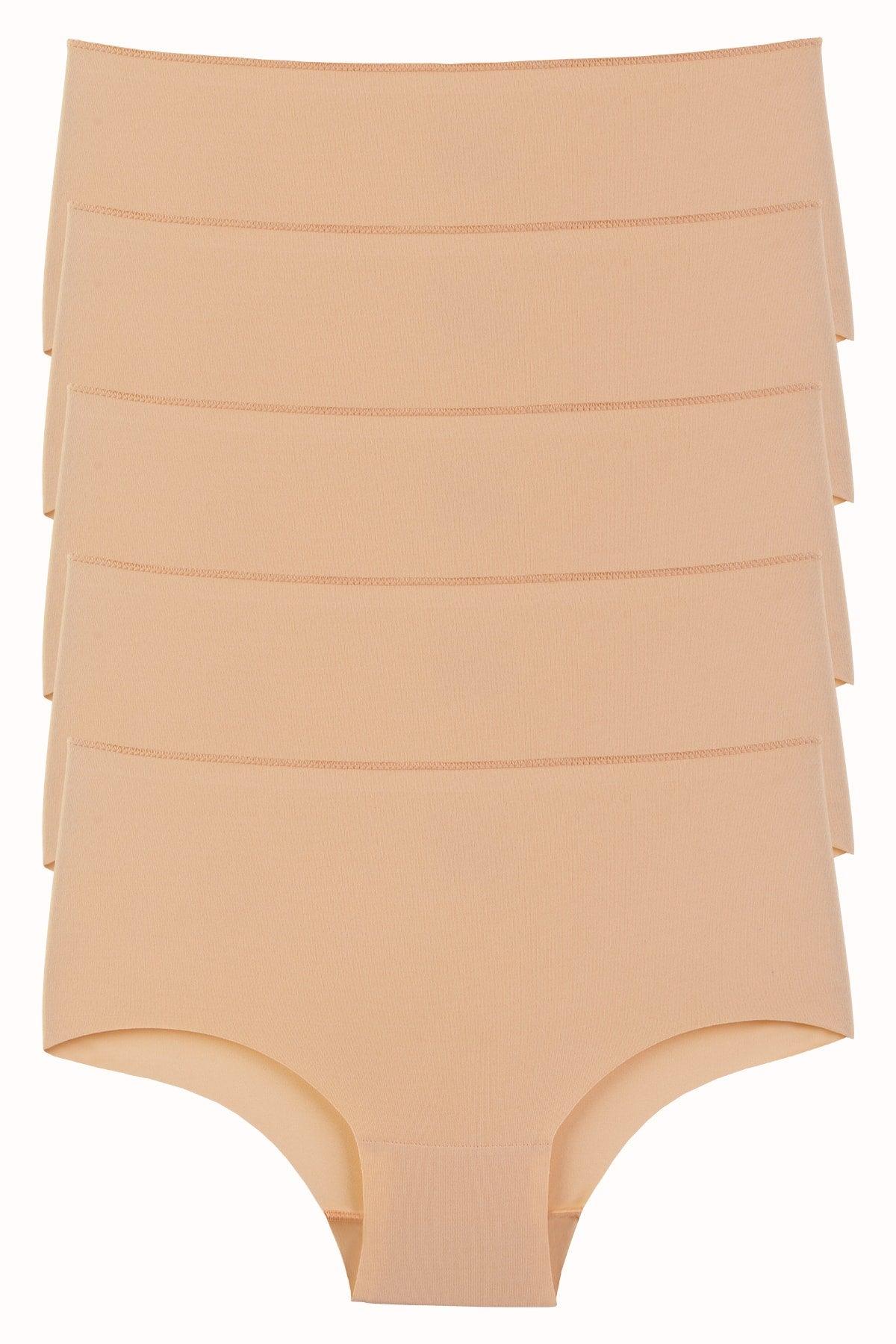 Women's Panties High Waist Laser Cut Flexible Non-Trace Plus Size 5-Pack Skin - Swordslife