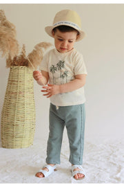 Palm Printed T-Shirt Tracksuit Suit 1-6 Years Sand