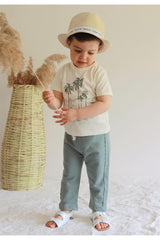 Palm Printed T-shirt Tracksuit Suit 1-6 Years Sand