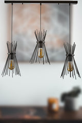 Kirpi Black Row Pendant Lamp Living Room - Kitchen 3-Piece Chandelier