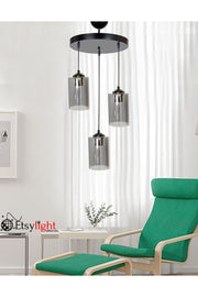 Dora Black 3 Living Room Pendant Lamp Glass Chandelier