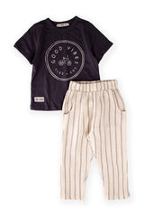 Bicycle Printed Striped Muslin Trousers Suit 2-7 Ages Black