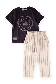 Bicycle Printed Striped Muslin Trousers Suit 2-7 Ages Black