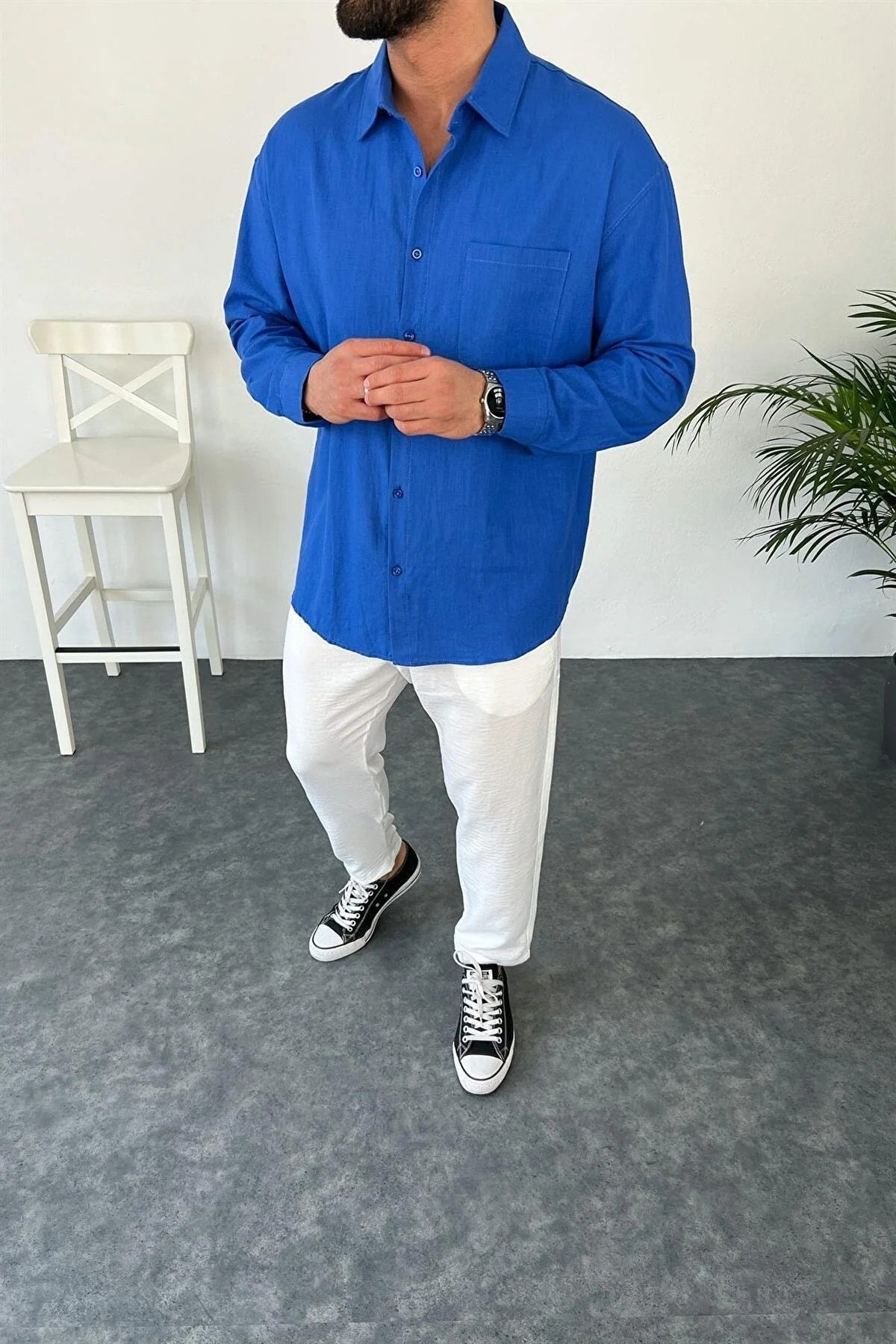 Linen Textured Oversize Pocket Shirt Beybun Boutique