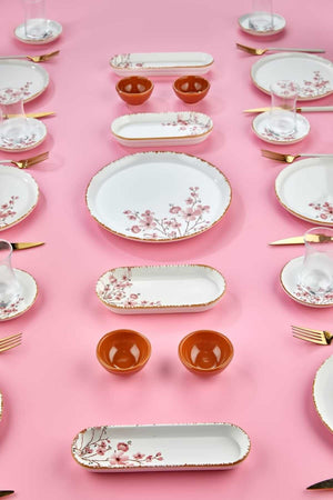 Lux Ceramic Handgefertigtes Frühstücksset für 6 Personen, 21-teilig, Sakura-Blüten