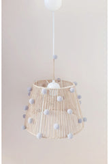 Wicker Rope Wrapped Gray Pompom Baby and Children's Room Pendant Lamp Chandelier