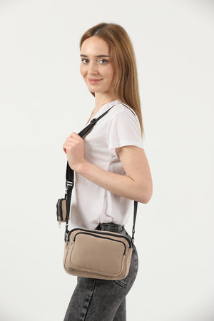 Mink U4 Canvas Women'S Cross Shoulder Bag With 2 Compartments And Wallet With Adjustable Strap B:17 E:22 G:12
