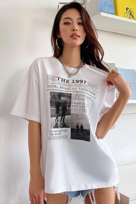 Women's White 1997 Printed Oversize T-shirt - Swordslife