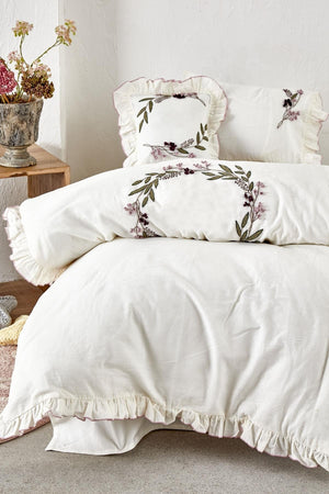Olivia Baby Girl Duvet Cover Set 100% Linen Hand Embroidered Cream 100X150 Cm