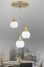 Sante 3-Piece Antique White Glass Modern Pendant Lamp Chandelier Living Room Kitchen Room Hallway Chandelier