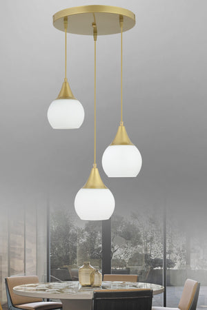 Sante 3-Piece Antique White Glass Modern Pendant Lamp Chandelier Living Room Kitchen Room Hallway Chandelier