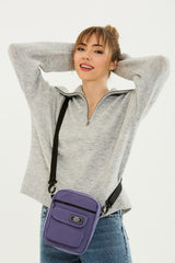 Lilac U2 3-Compartment Cross Adjustable Strap Canvas Fabric Unisex Shoulder Bag B:22 E:17 W:7