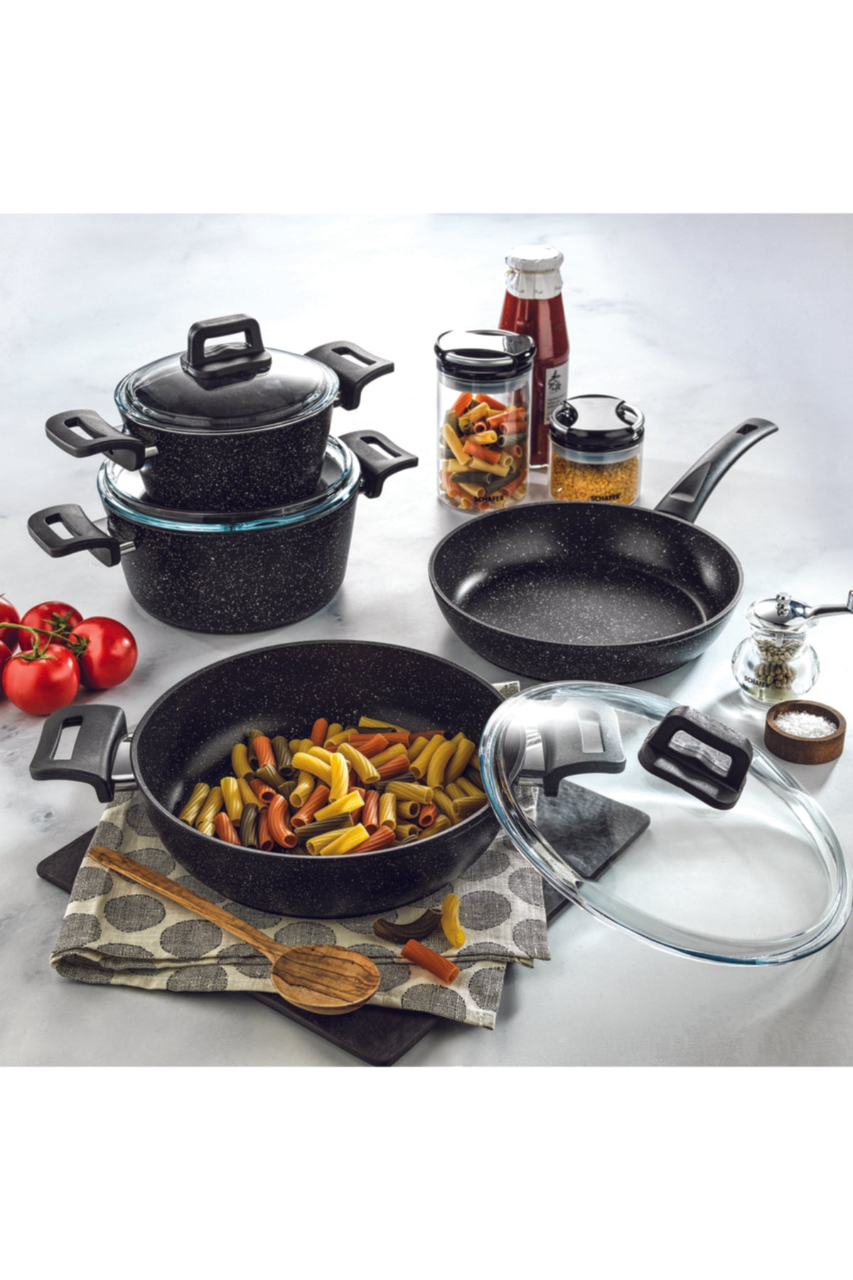 Rock Granite Fireproof/Non-Stick-Cookware -7 Pieces-Black