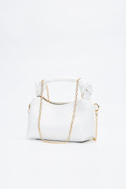 White Shk24 Soft Leather Knot Detailed Chain Strap Hand And Shoulder Bag L:14 E:22 W:8 Cm
