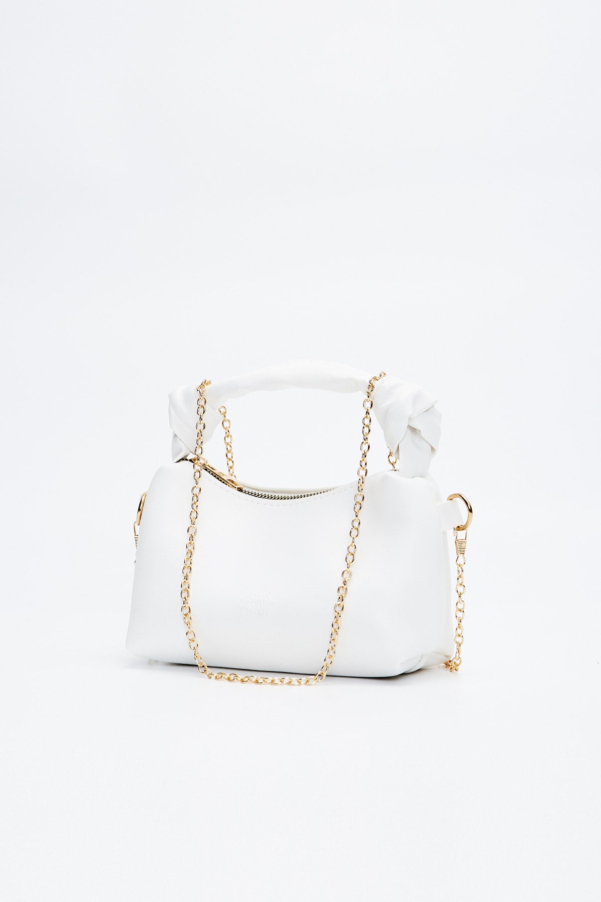 White Shk24 Soft Leather Knot Detailed Chain Strap Hand and Shoulder Bag L:14 E:22 W:8 cm