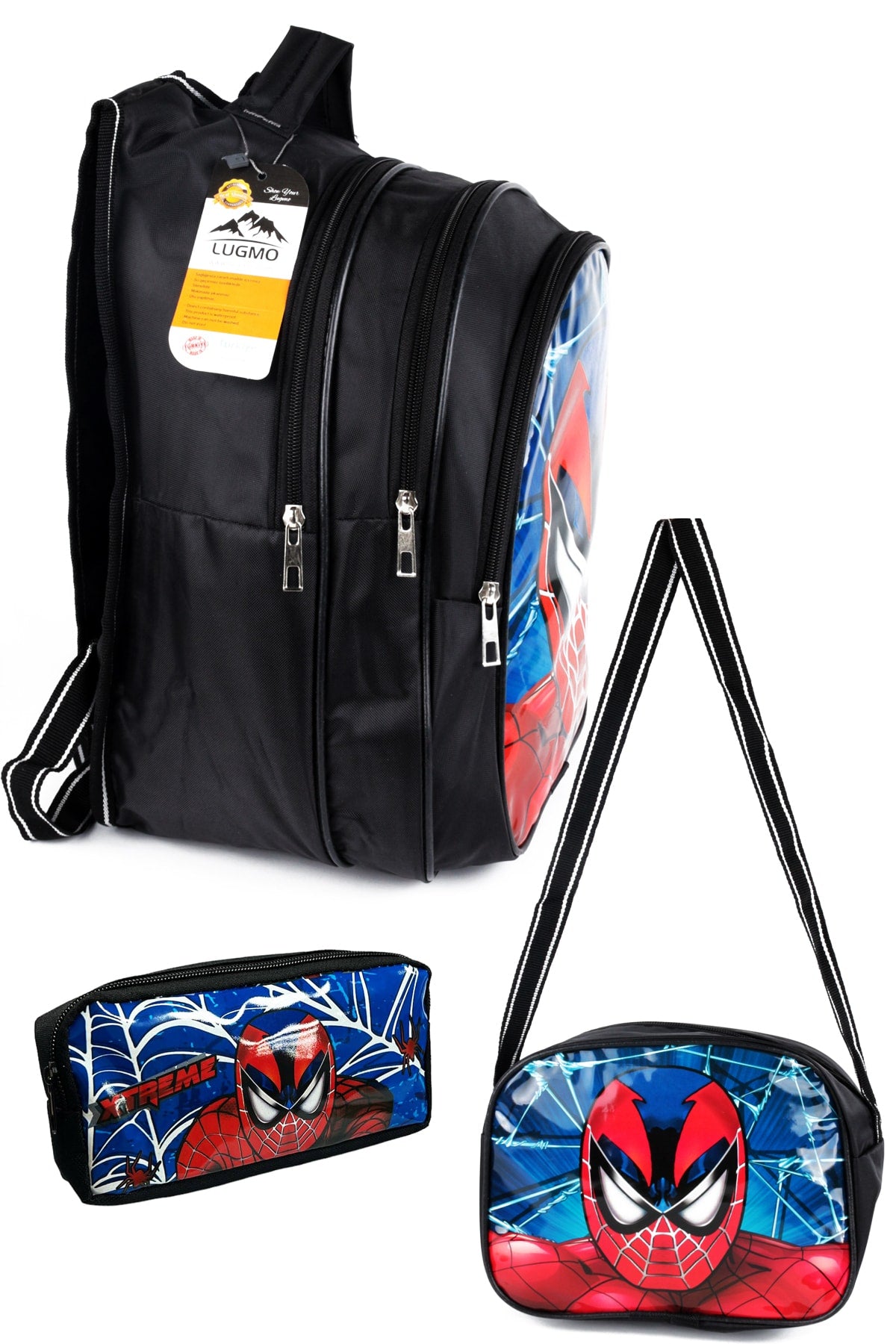 Backpack Set Middle School Primary School 3 Pocket Padded Spider Head Black