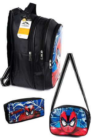 Backpack Set Middle School Primary School 3 Pocket Padded Spider Head Black
