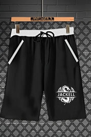Schwarze Herren-Sportshorts mit Taschenreißverschluss und rotem Aufdruck