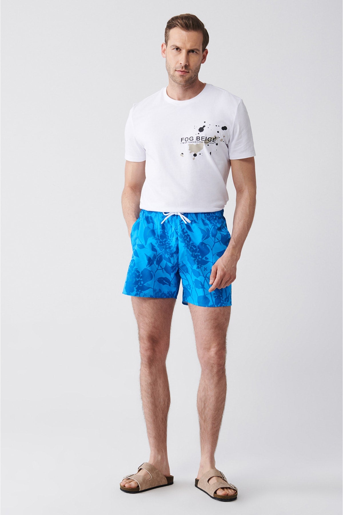 Men's Green-Blue Quick Dry Printed Standard Size Swimwear Marine Shorts E003802