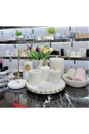 White Golden - Natural White Marble Bathroom Set | 10 Pieces |gold| Marble Vase | Bowl Towel Holder - Swordslife
