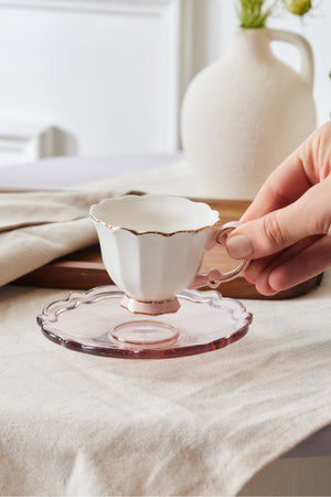 Samo Set Of 2 Person Pink Coffee Cups With Acrylic Plate 90 Ml