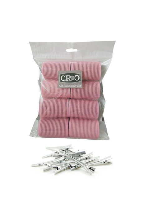 1207 Velcro Sponge Curler 8 Pcs. Diameter 4cm Pink + 12 Pcs. Aluminum Hair Clippers - Swordslife