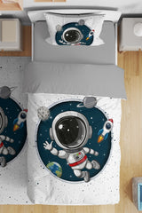 Adventurous Little Astronaut Patterned Single Baby Duvet Cover Set