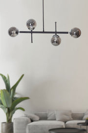 Optical 4-Piece Chrome Black Metal Body Smoked Glass Design Luxury Pendant Lamp Chandelier