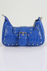 Bony Staple Crocodile Patterned Blue Handle Bag