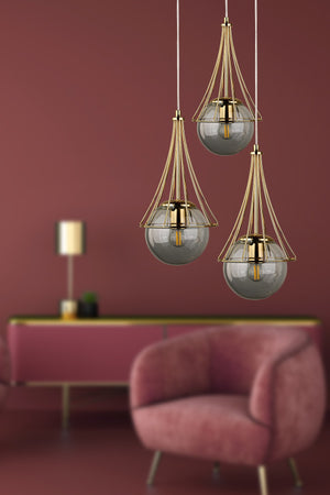 Lapis 3Rd Chandelier Gold-Smoked Glop Glass