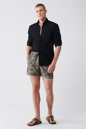 Men'S Khaki Quick Dry Printed Standard Size Swimwear Marine Shorts E003802