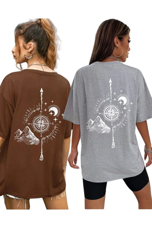 Übergroßes Unisex-T-Shirt mit Kompass-Aufdruck, 2er-Pack (2 Stück)