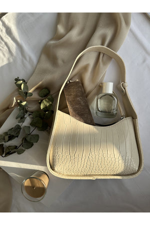 Cremefarbene Damen-Baguette-Tasche aus Krokodil