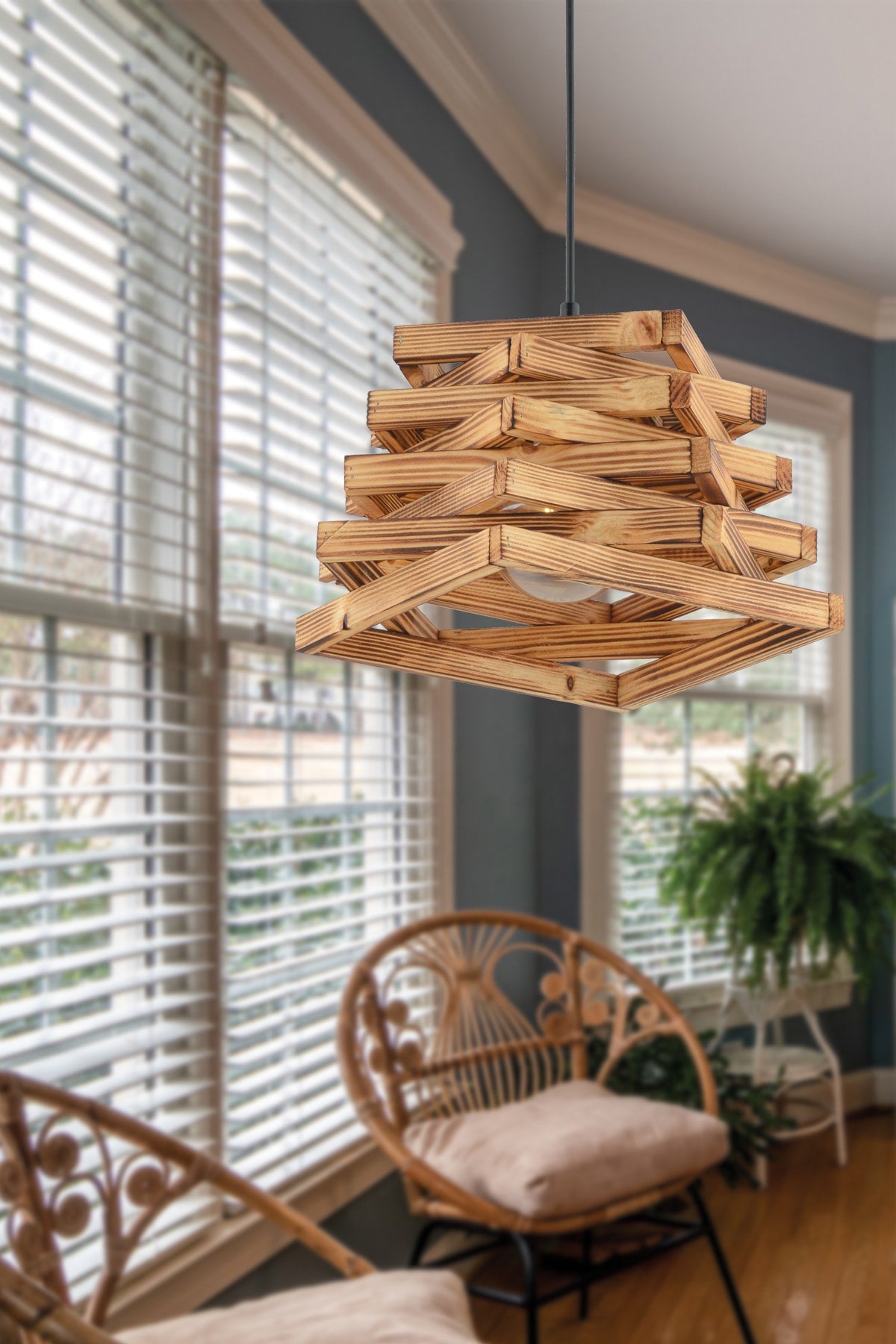 Bcd Design Lighting Mountain Wooden Pendant Lamp Chandelier